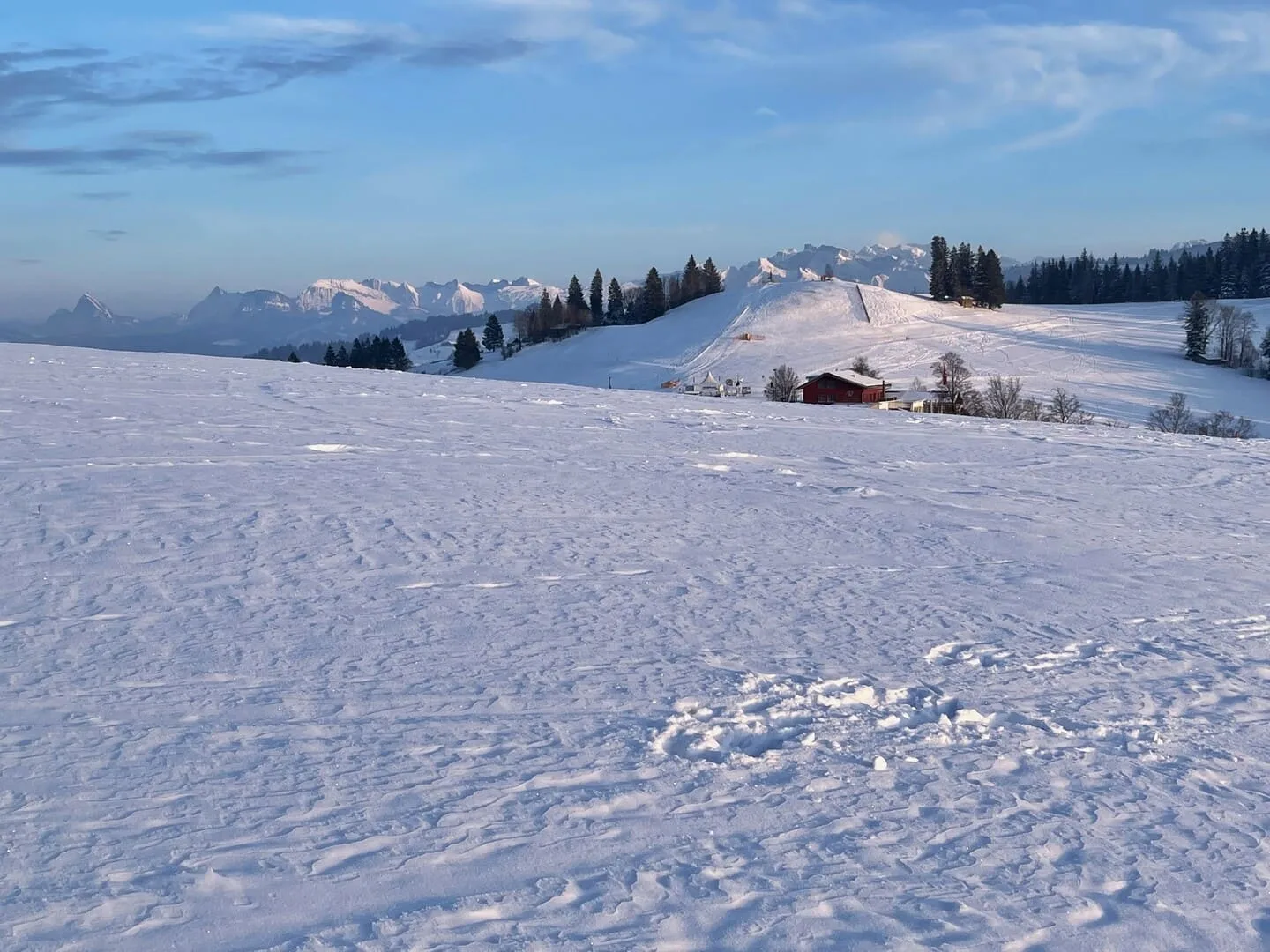 Hiking any day in winter with breath-taking views in Switzerland.